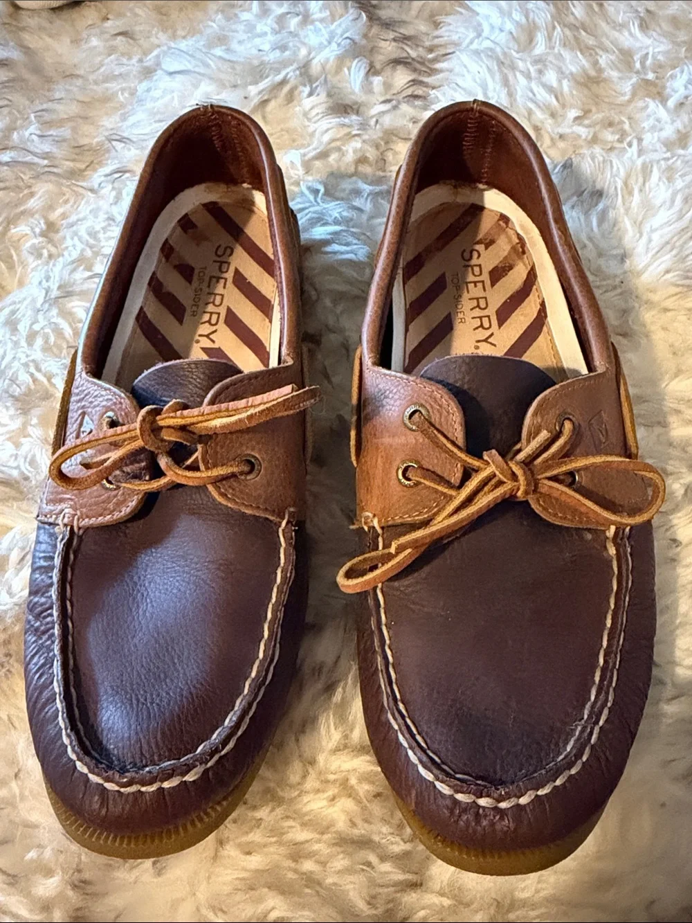 Sperry top sider Men's Two-Tone Brown Leather Boat Shoes slip ons hamptons 12